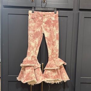 Pink and White Flared Bell Bottom Jeans